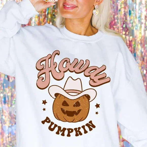 Howdy Pumpkin Halloween Western Sweatshirt - Picture 1 of 6